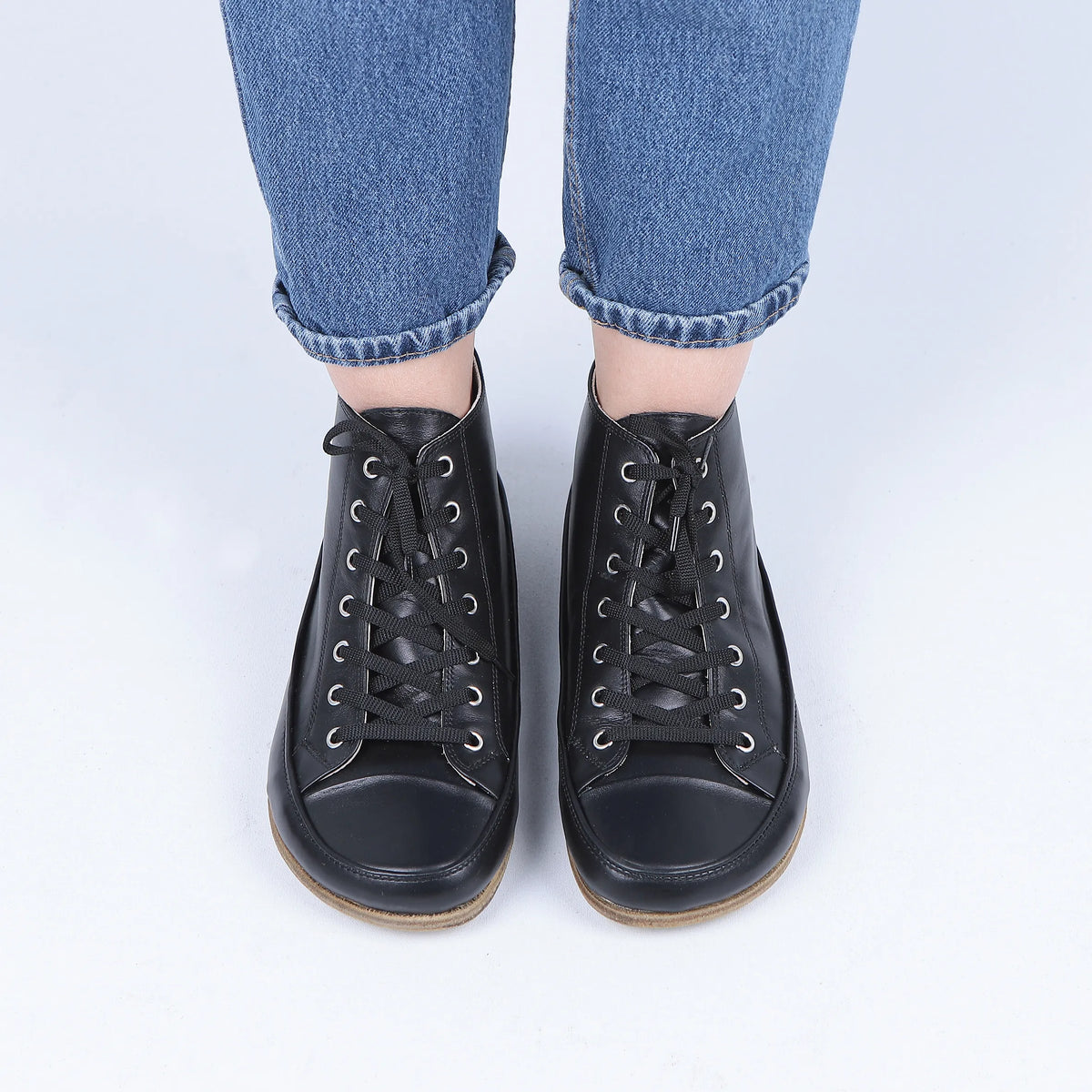 Smooth Barefoot Long Boots Converse Shoes – Classic Sole — Leather Sole – Full Black