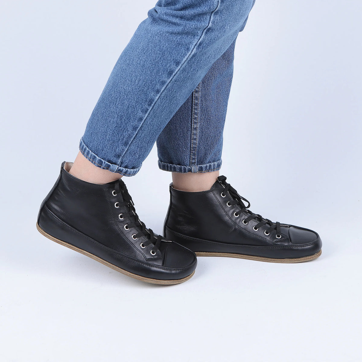 Smooth Barefoot Long Boots Converse Shoes – Classic Sole — Leather Sole – Full Black