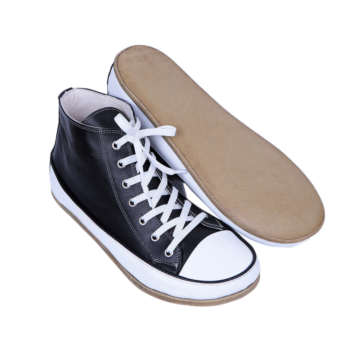 Smooth Barefoot Long Boots Converse Shoes – Classic Sole — Leather Sole – Black