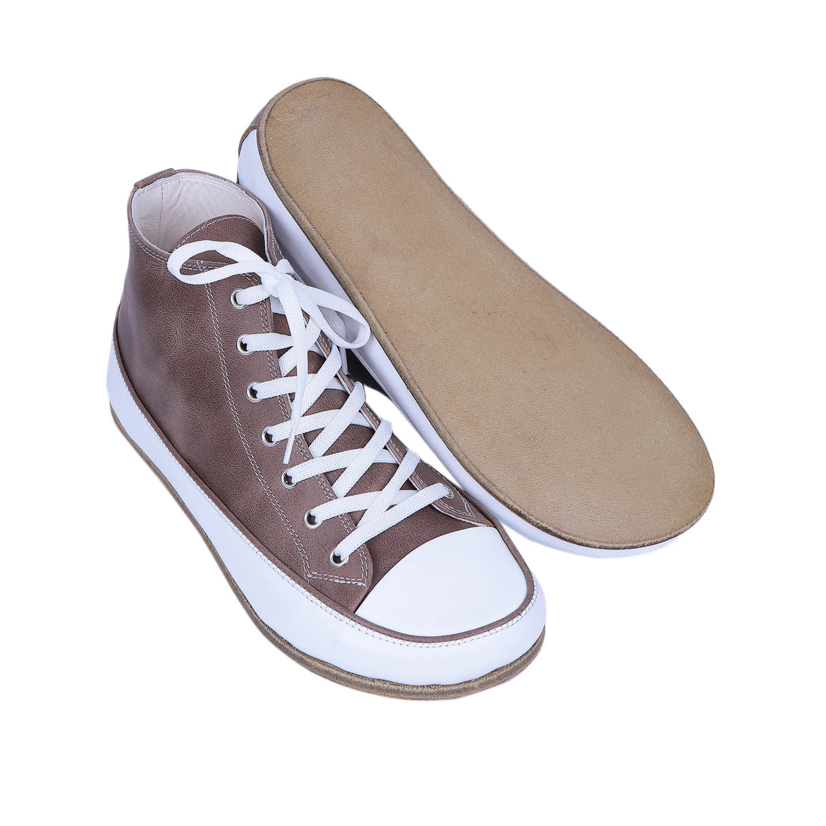 Crazy Barefoot Long Boots Converse Shoes – Classic Sole — Leather Sole – Beige Bizon