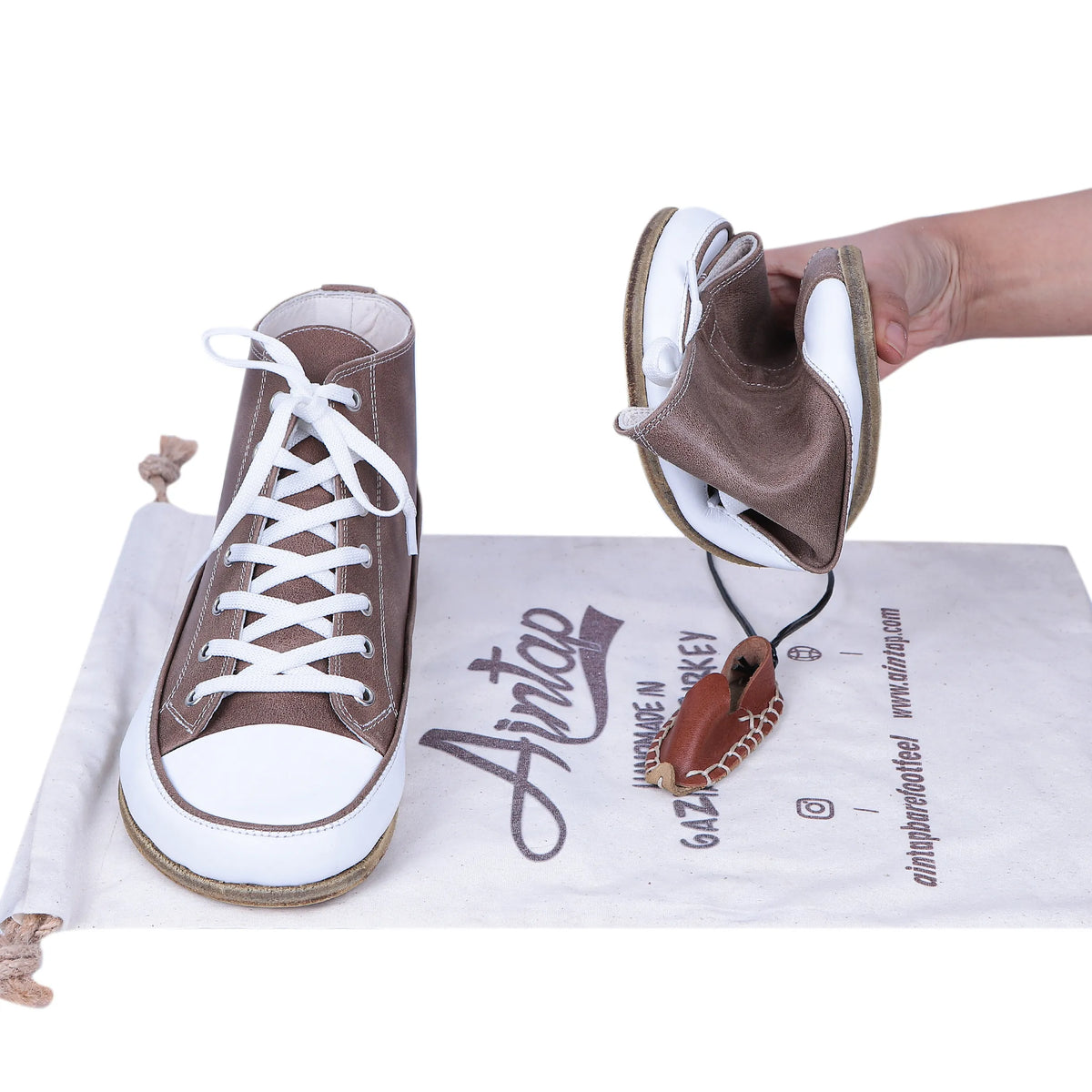Crazy Barefoot Long Boots Converse Shoes – Classic Sole — Leather Sole – Beige Bizon