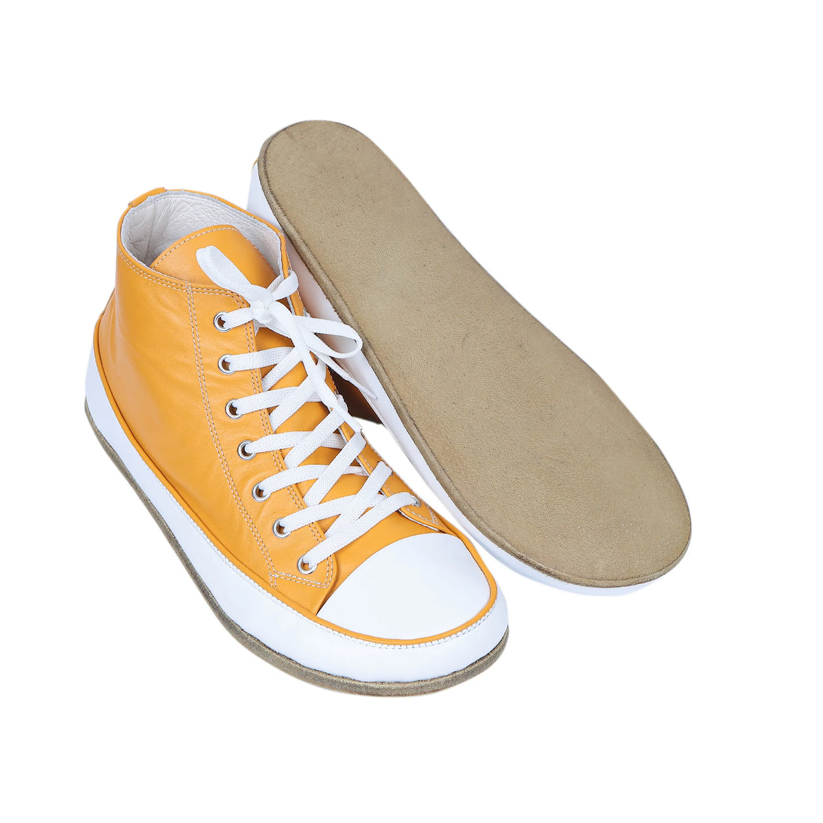 Smooth Barefoot Long Boots Converse Shoes – Classic Sole — Leather Sole – Mustard