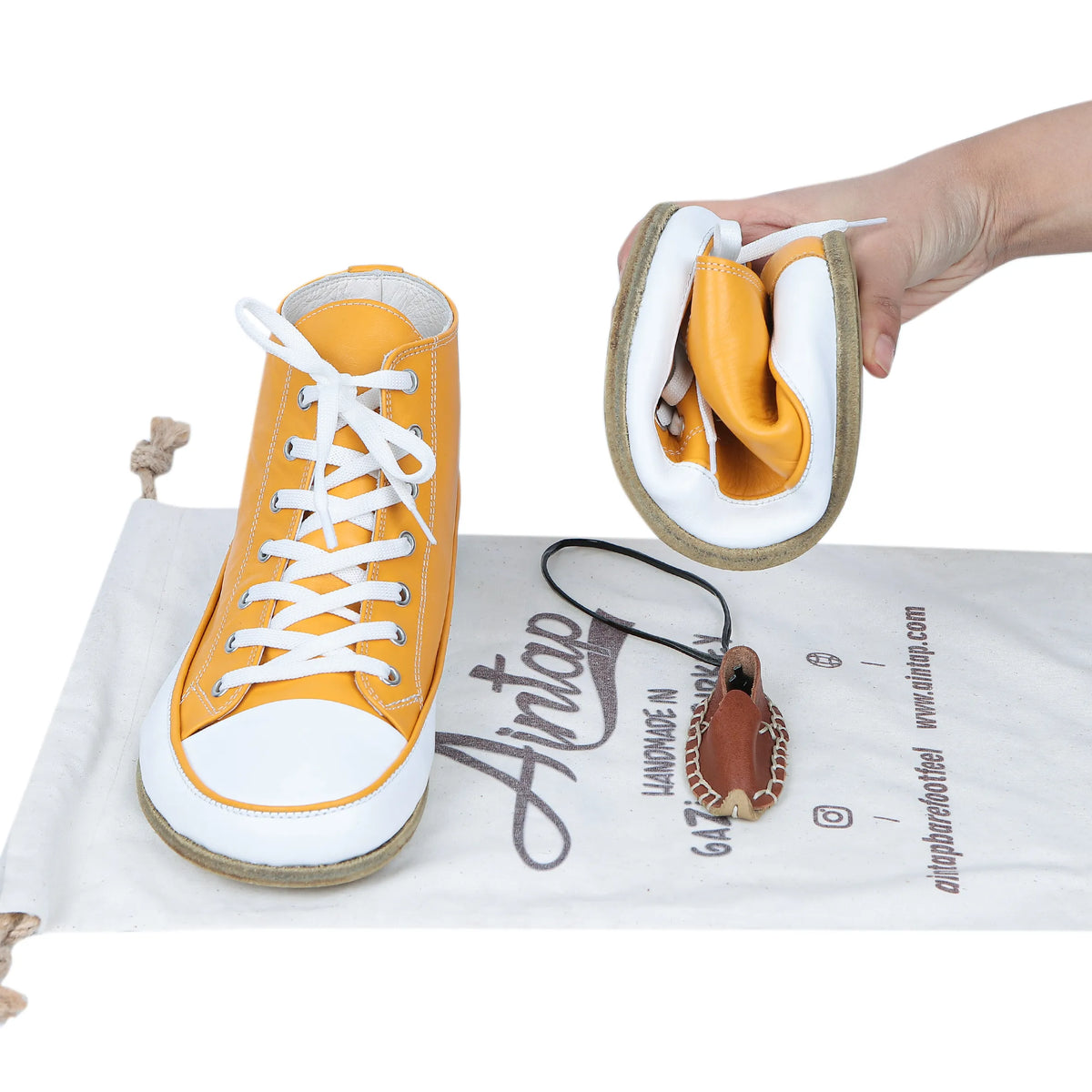 Smooth Barefoot Long Boots Converse Shoes – Classic Sole — Leather Sole – Mustard