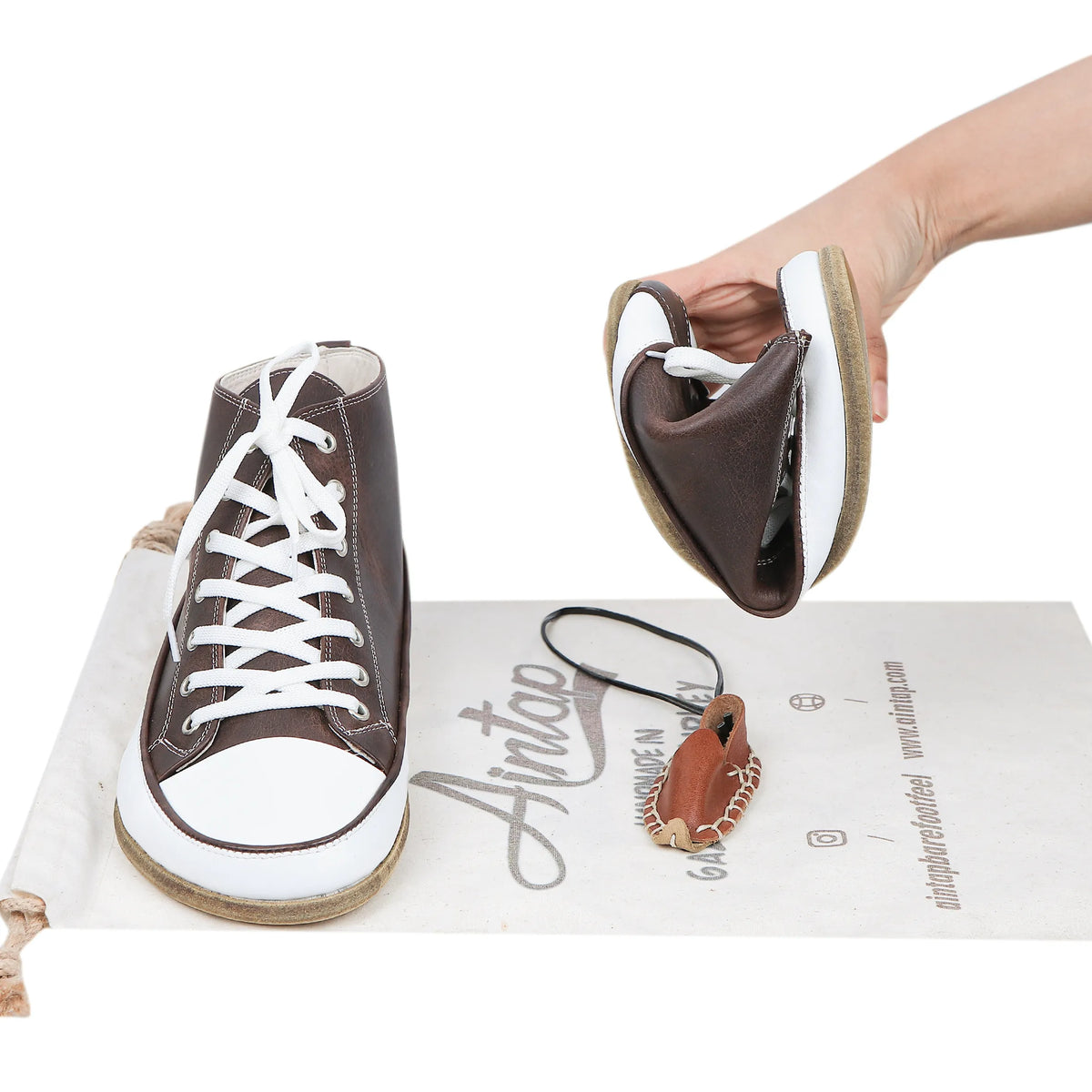 Crazy Barefoot Long Boots Converse Shoes – Classic Sole — Leather Sole – Dark Brown