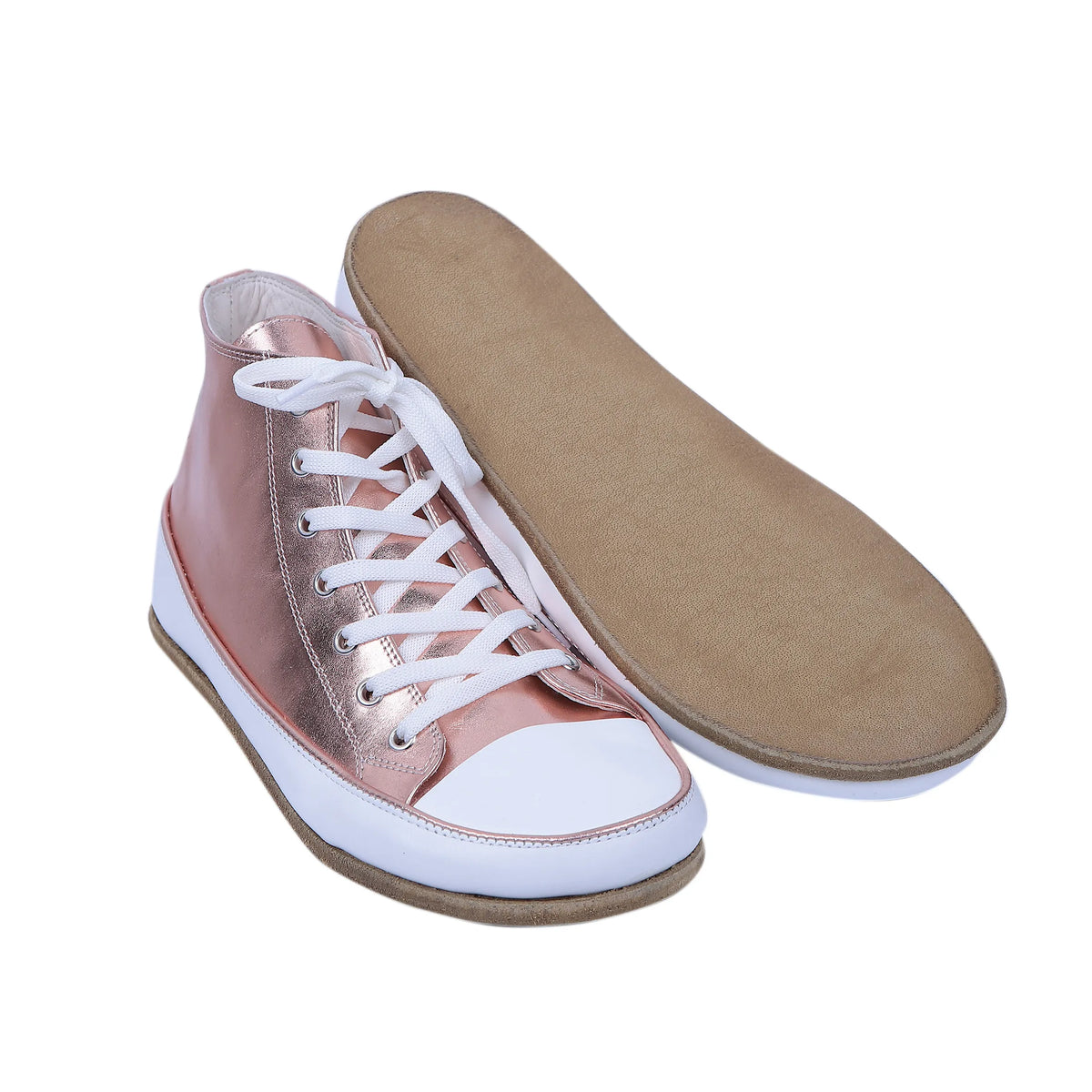 Bright Barefoot Long Boots Converse Shoes – Classic Sole — Leather Sole – Rose Gold