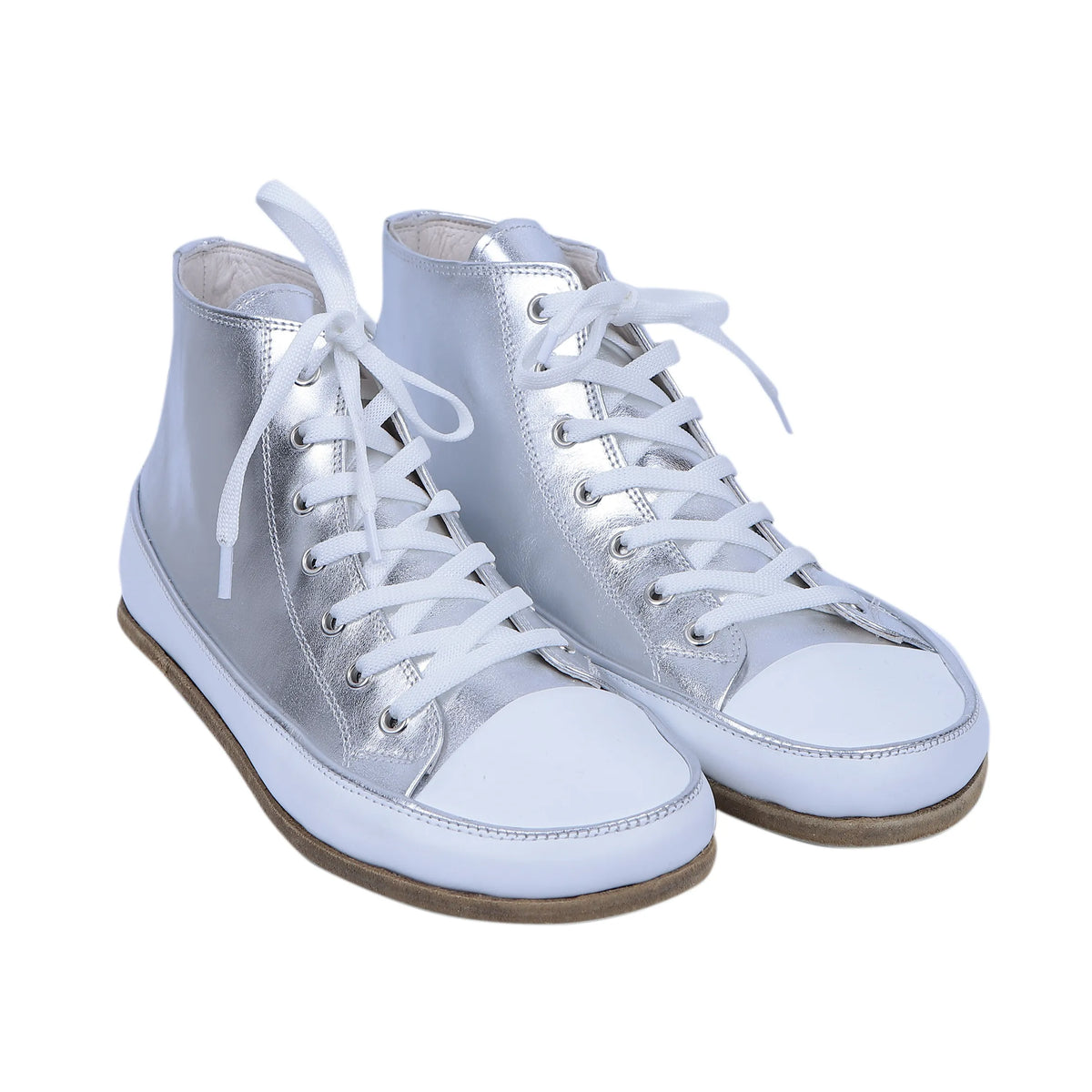 Bright Barefoot Long Boots Converse Shoes – Classic Sole — Leather Sole – Silver