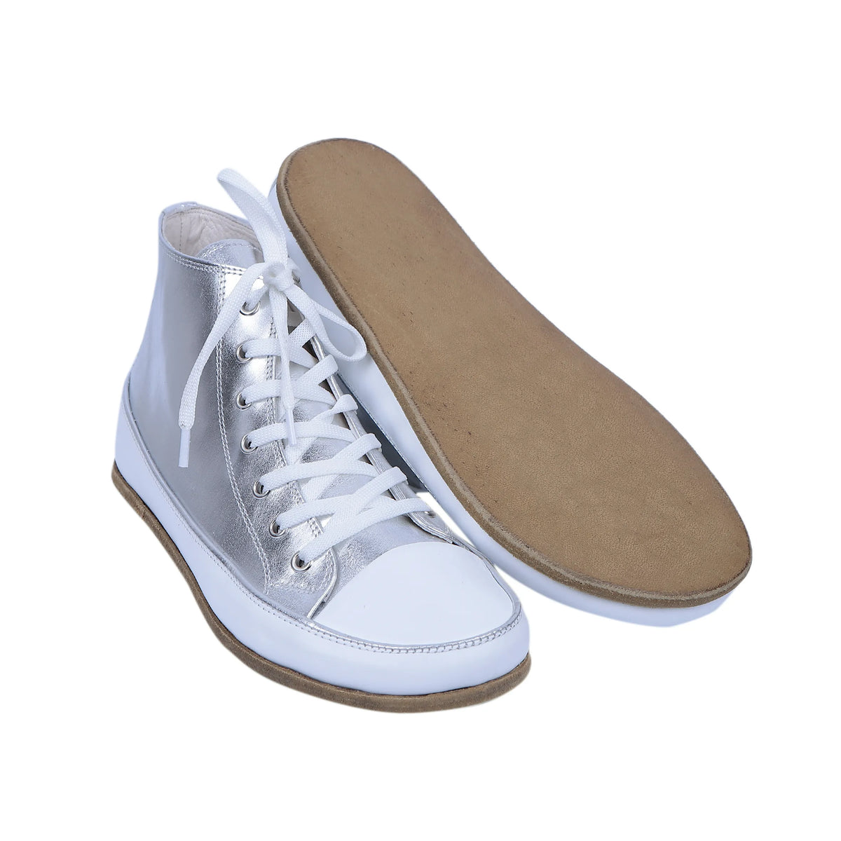 Bright Barefoot Long Boots Converse Shoes – Classic Sole — Leather Sole – Silver