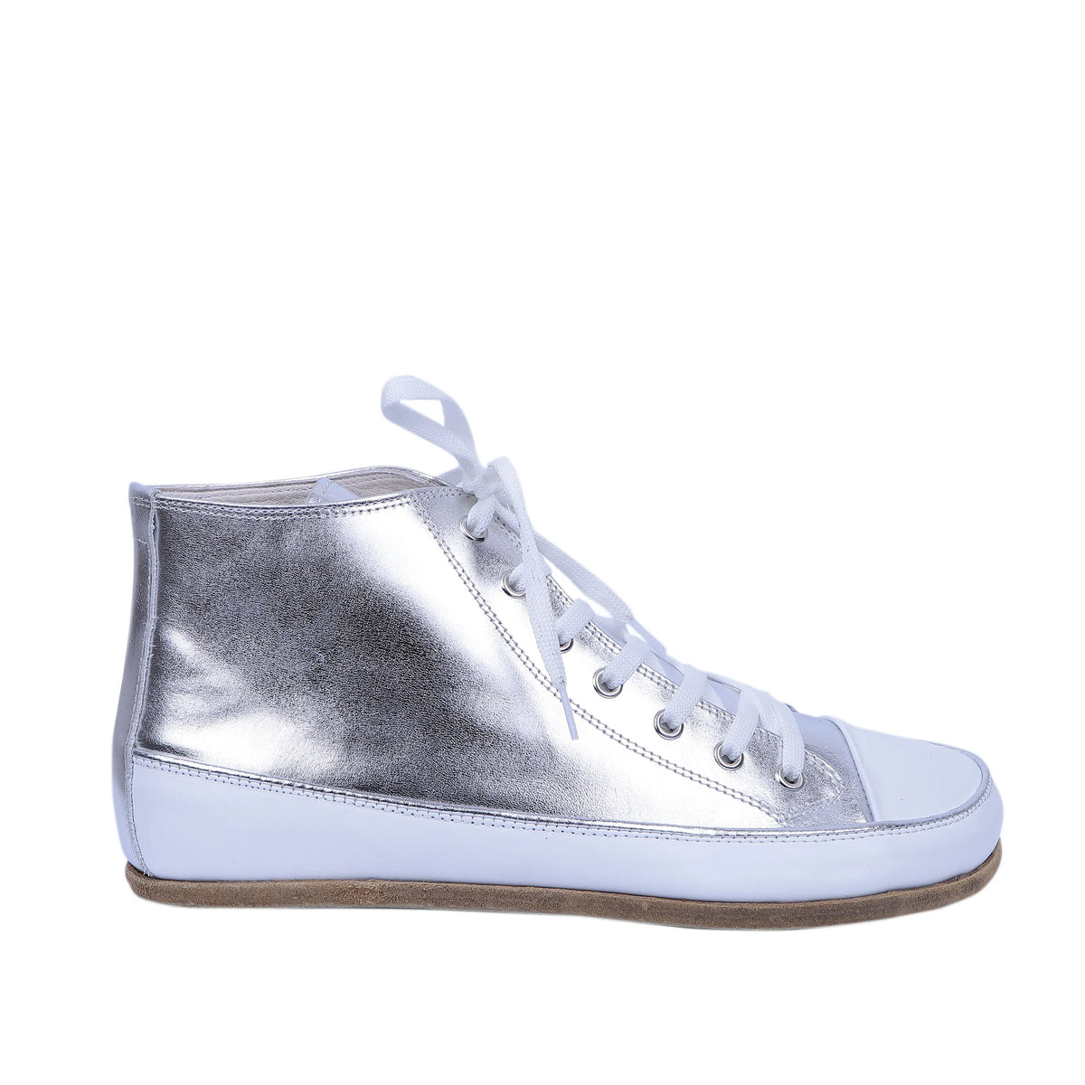 Bright Barefoot Long Boots Converse Shoes – Classic Sole — Leather Sole – Silver