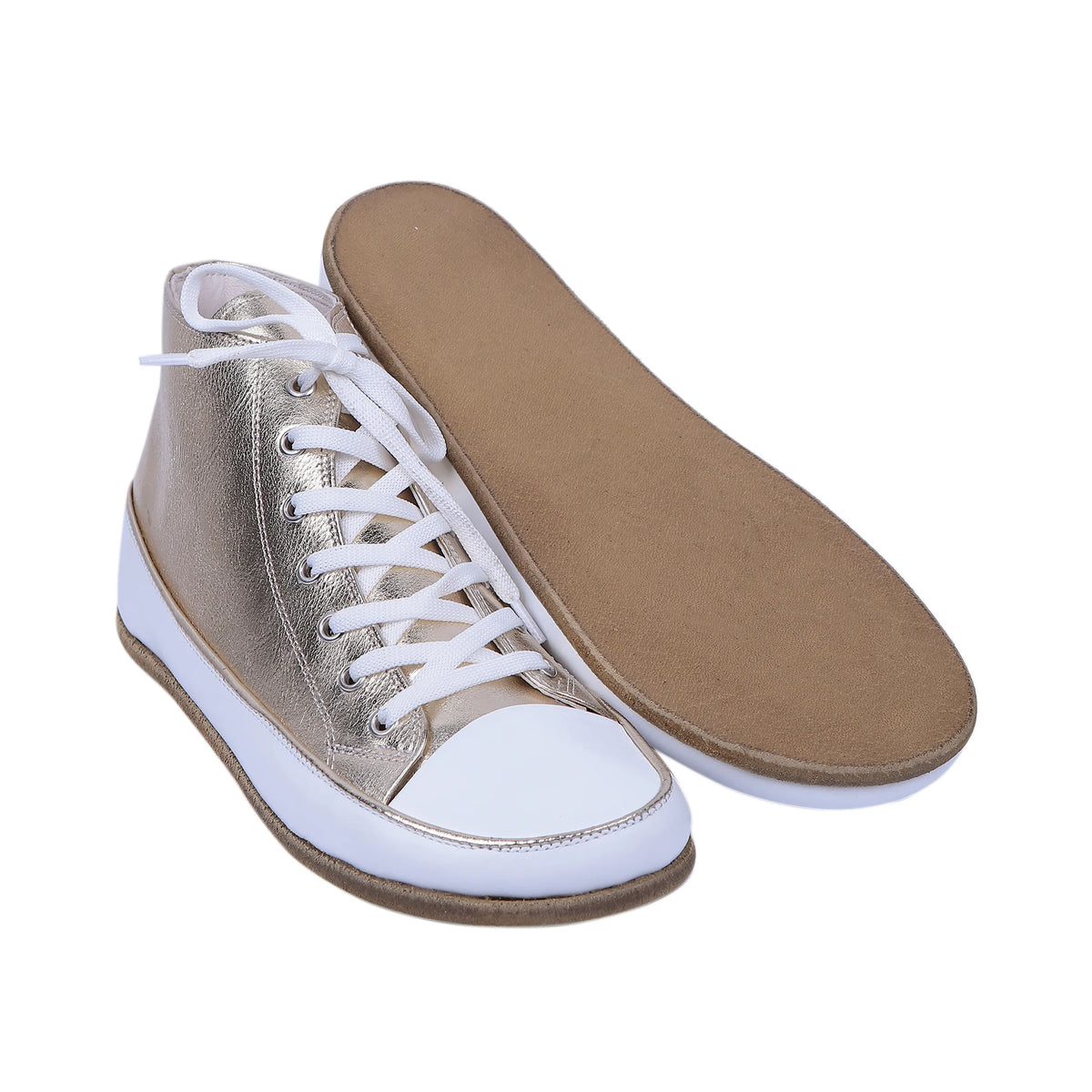 Bright Barefoot Long Boots Converse Shoes – Classic Sole — Leather Sole – Gold