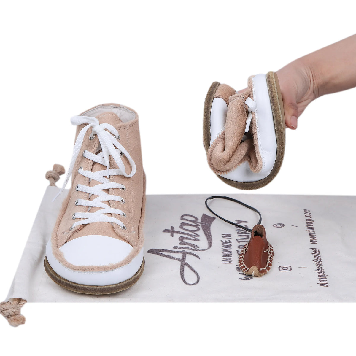 Hair Barefoot Long Boots Converse Shoes – Classic Sole — Leather Sole – Beige