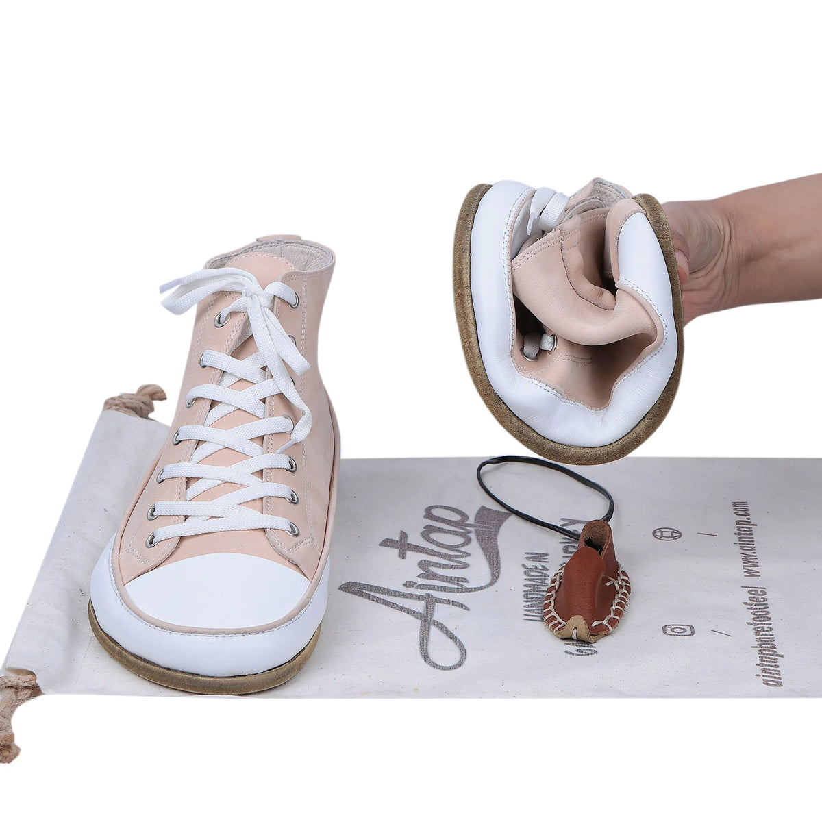 Nubuck Barefoot Long Boots Converse Shoes – Classic Sole — Leather Sole – Cream