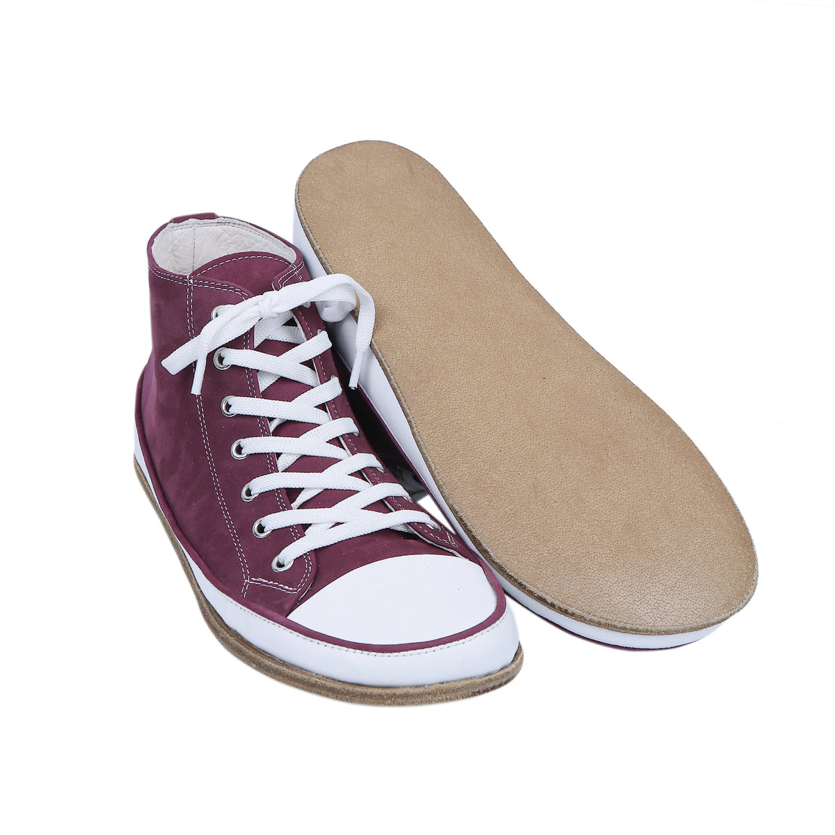 Nubuck Barefoot Long Boots Converse Shoes – Classic Sole — Leather Sole – Burgundy