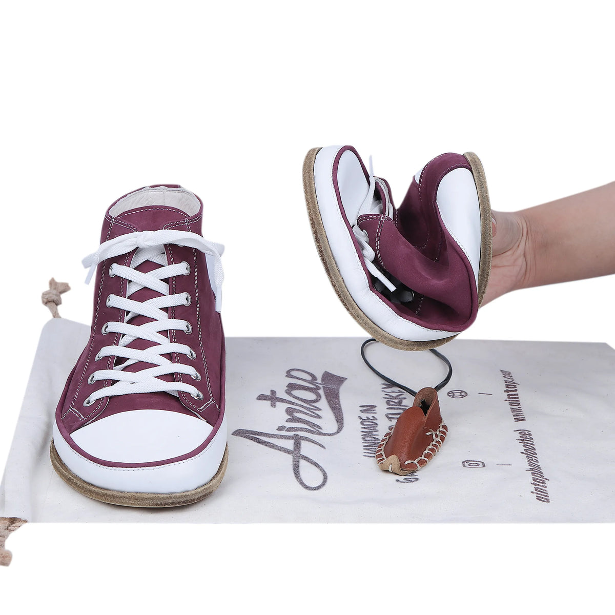 Nubuck Barefoot Long Boots Converse Shoes – Classic Sole — Leather Sole – Burgundy