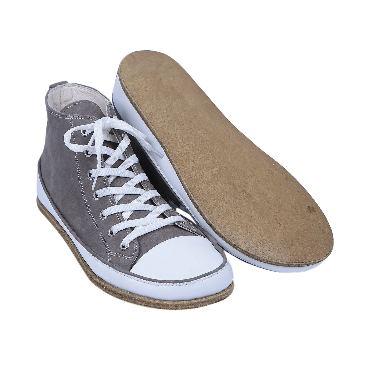 Nubuck Barefoot Long Boots Converse Shoes – Classic Sole — Leather Sole – Gray