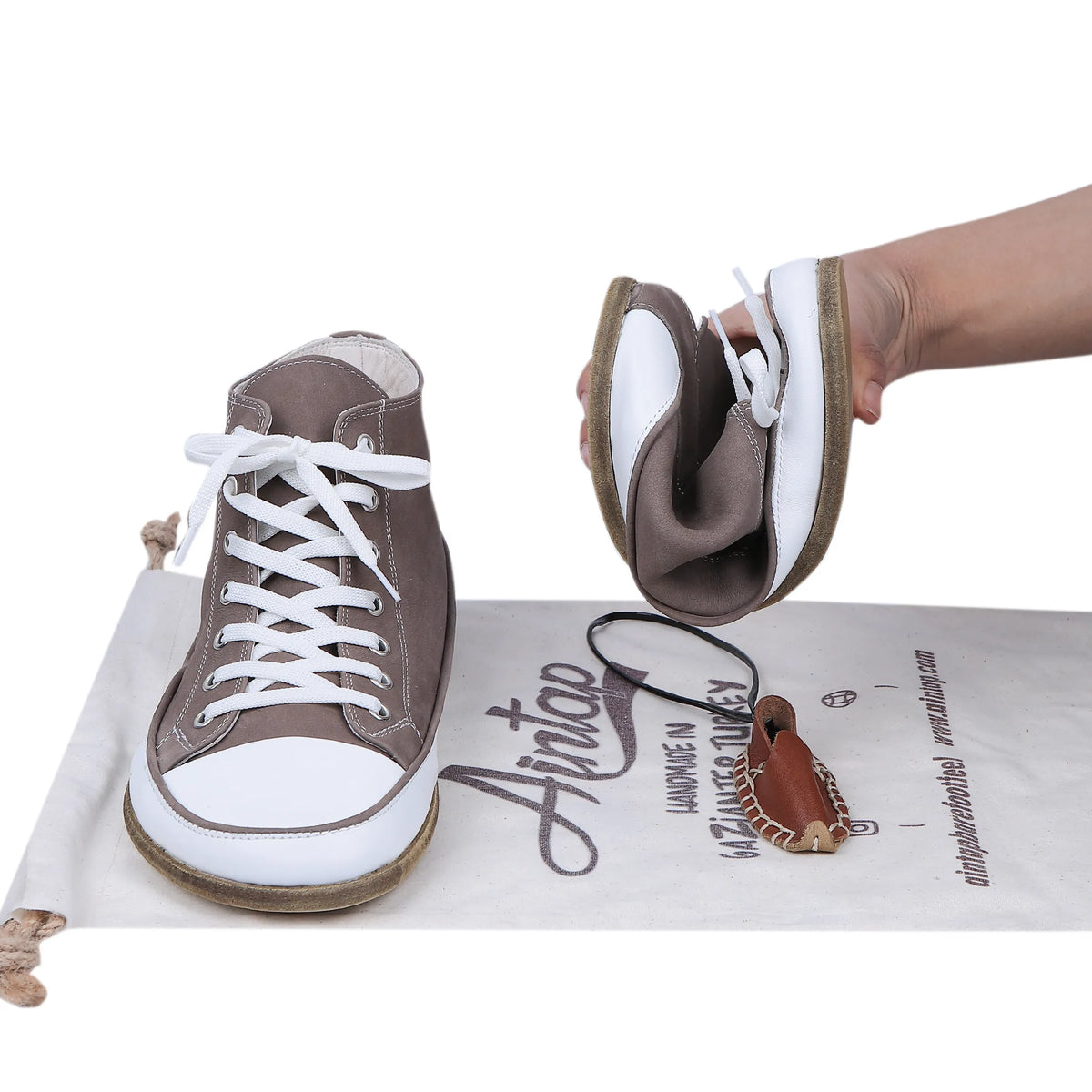 Nubuck Barefoot Long Boots Converse Shoes – Classic Sole — Leather Sole – Smoked
