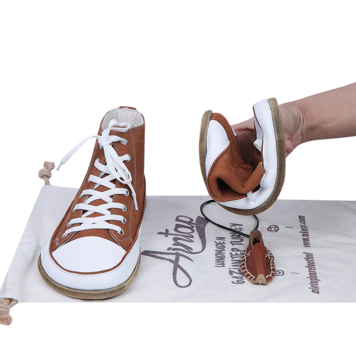 Nubuck Barefoot Long Boots Converse Shoes – Classic Sole — Leather Sole – Tan