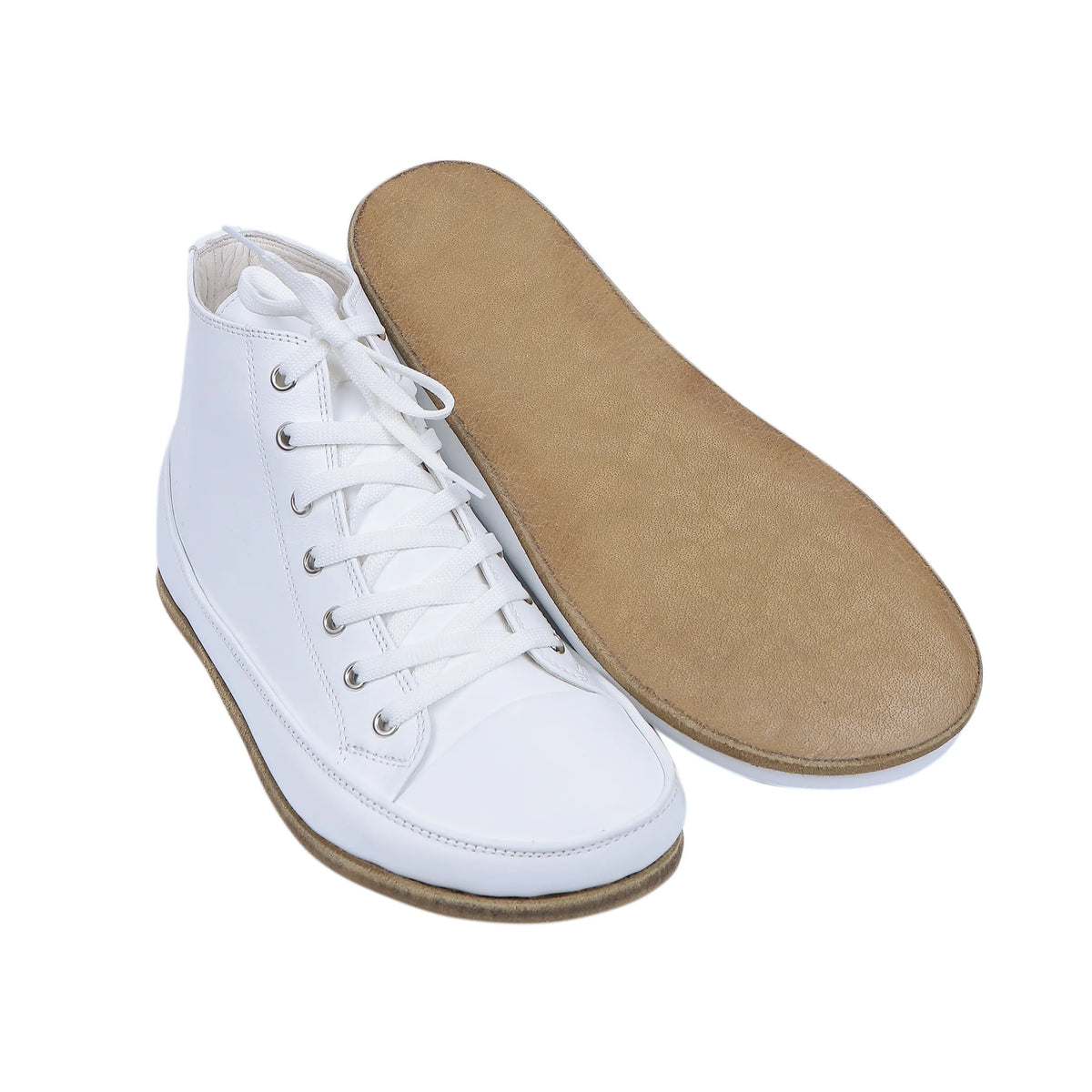 Smooth Barefoot Long Boots Converse Shoes – Classic Sole — Leather Sole – Full White