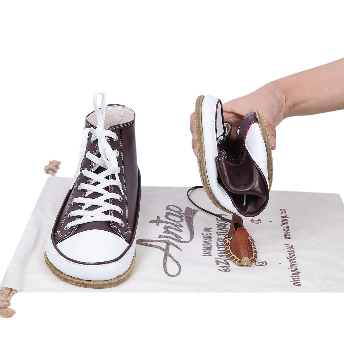Smooth Barefoot Long Boots Converse Shoes – Classic Sole — Leather Sole – Burgundy