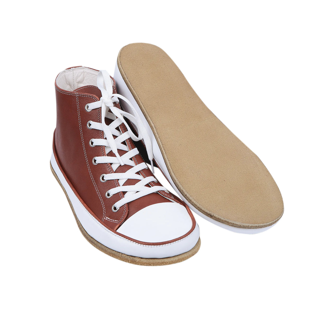 Smooth Barefoot Long Boots Converse Shoes – Classic Sole — Leather Sole – Brown