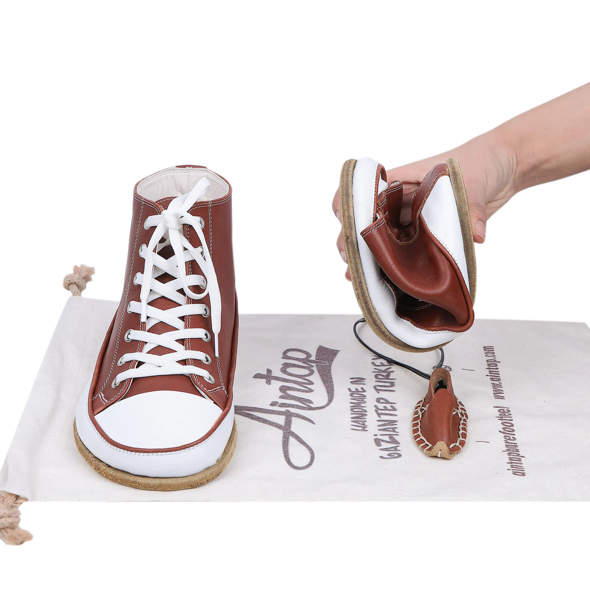 Smooth Barefoot Long Boots Converse Shoes – Classic Sole — Leather Sole – Brown