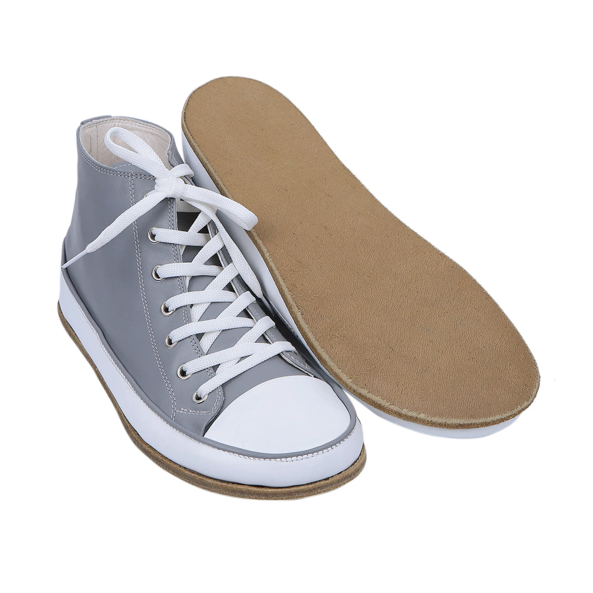 Smooth Barefoot Long Boots Converse Shoes – Classic Sole — Leather Sole – Gray