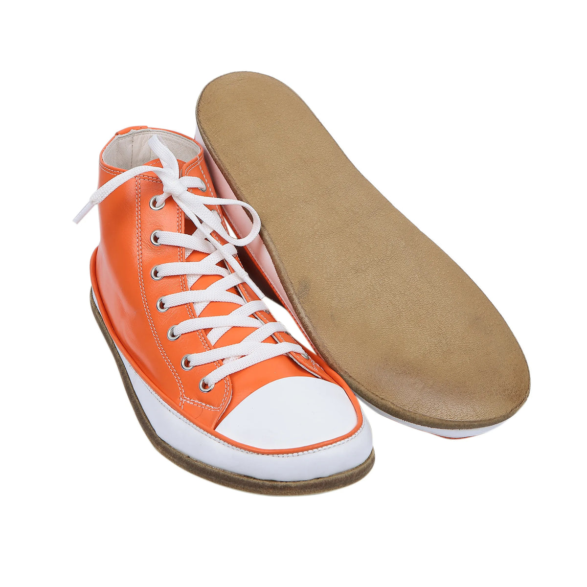 Smooth Barefoot Long Boots Converse Shoes – Classic Sole — Leather Sole – Orange