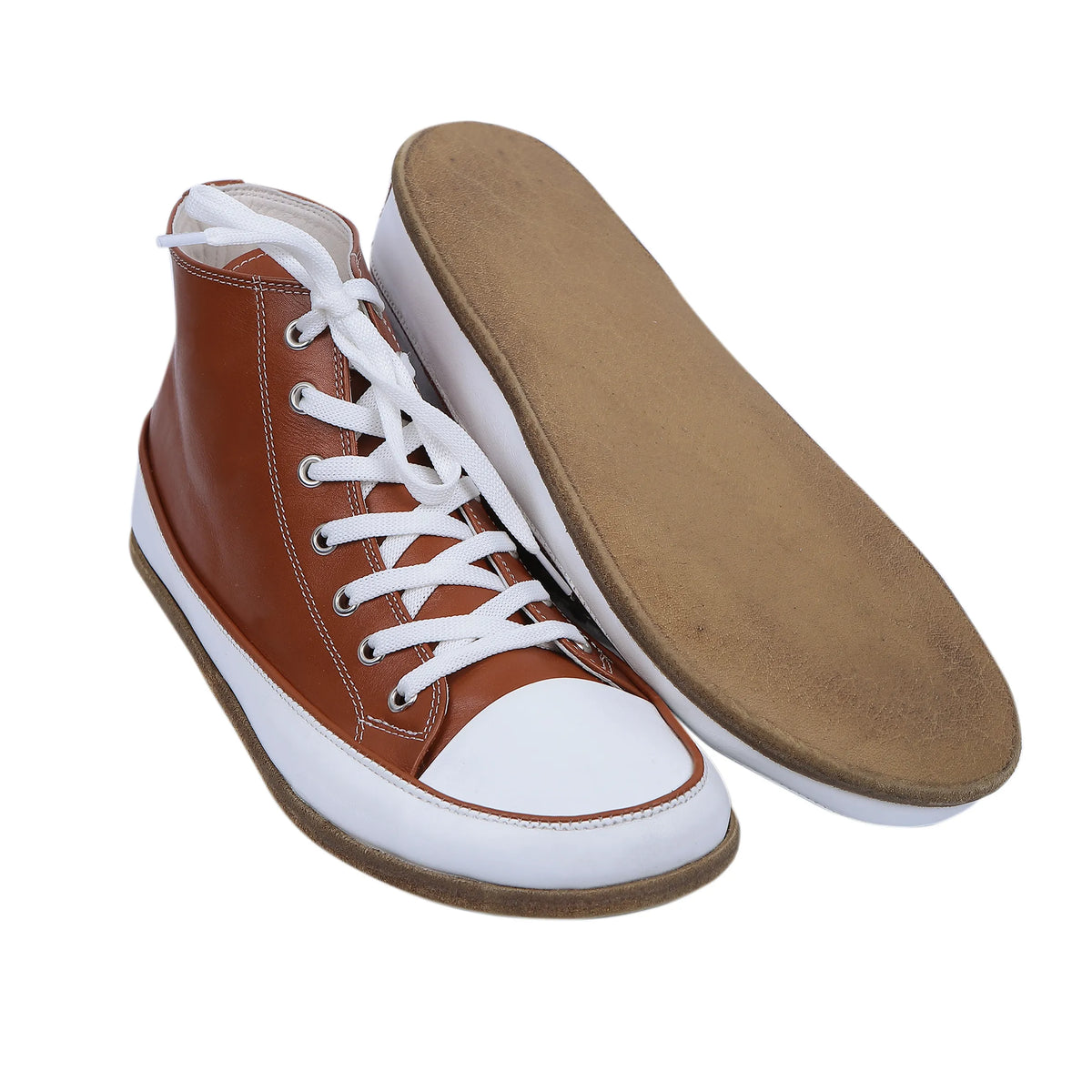 Smooth Barefoot Long Boots Converse Shoes – Classic Sole — Leather Sole – Tan