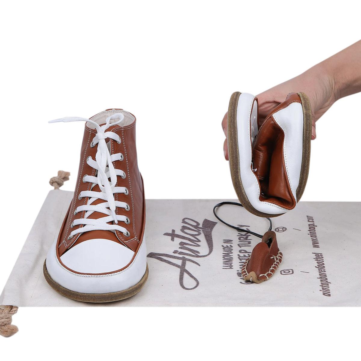 Smooth Barefoot Long Boots Converse Shoes – Classic Sole — Leather Sole – Tan