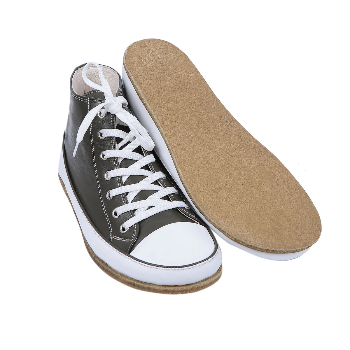Smooth Barefoot Long Boots Converse Shoes – Classic Sole — Leather Sole – Olive Green