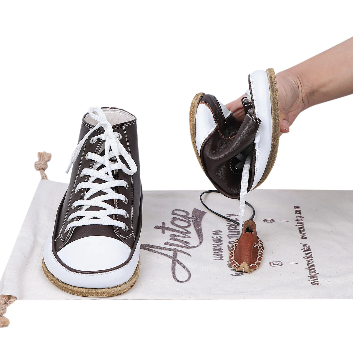 Smooth Barefoot Long Boots Converse Shoes – Classic Sole — Leather Sole – Dark Brown