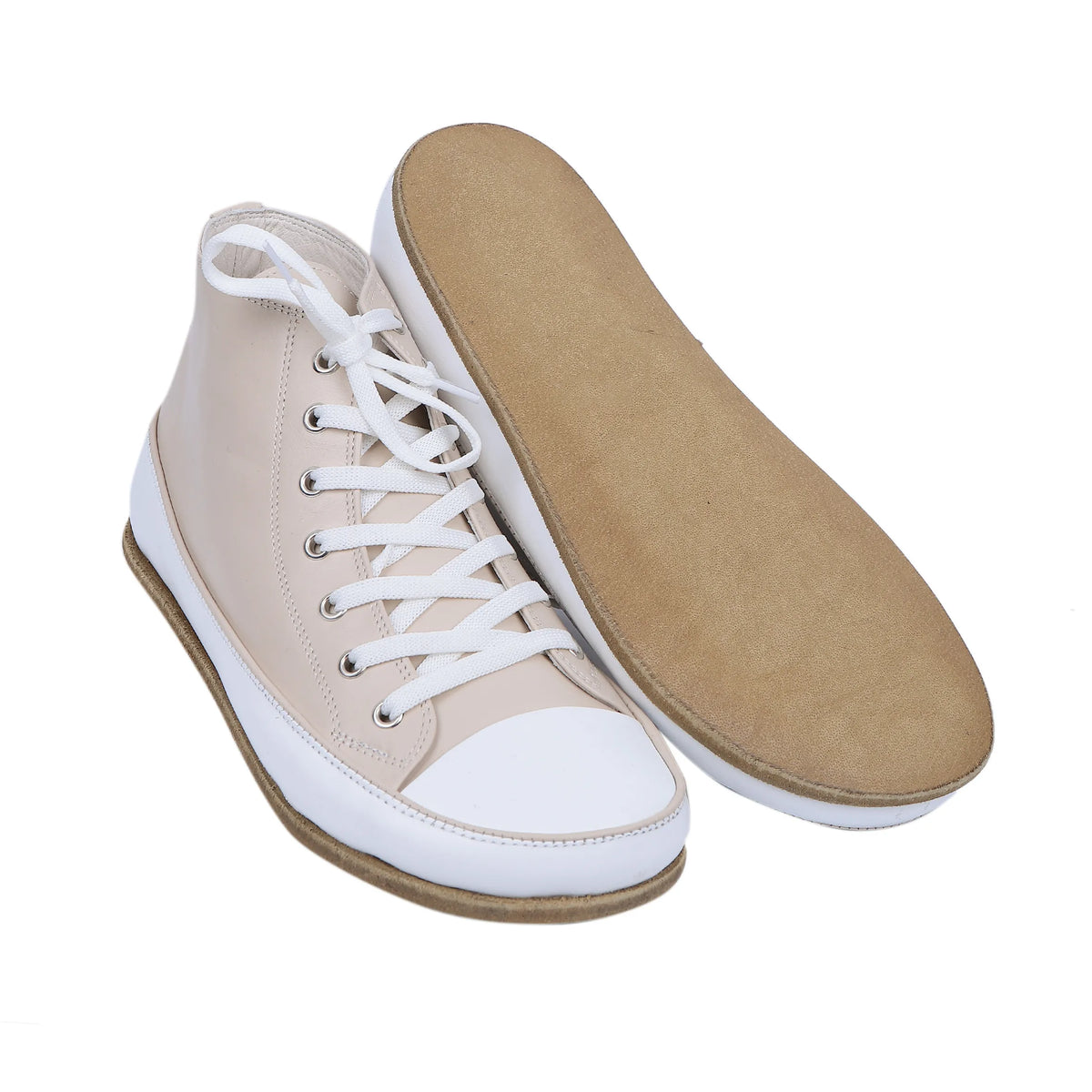 Smooth Barefoot Long Boots Converse Shoes – Classic Sole — Leather Sole – Cream