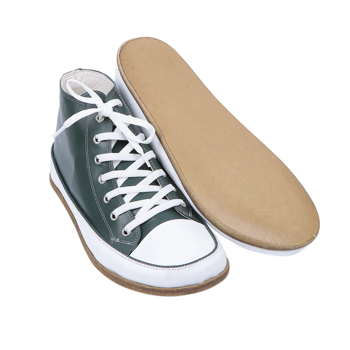 Smooth Barefoot Long Boots Converse Shoes – Classic Sole — Leather Sole – Green