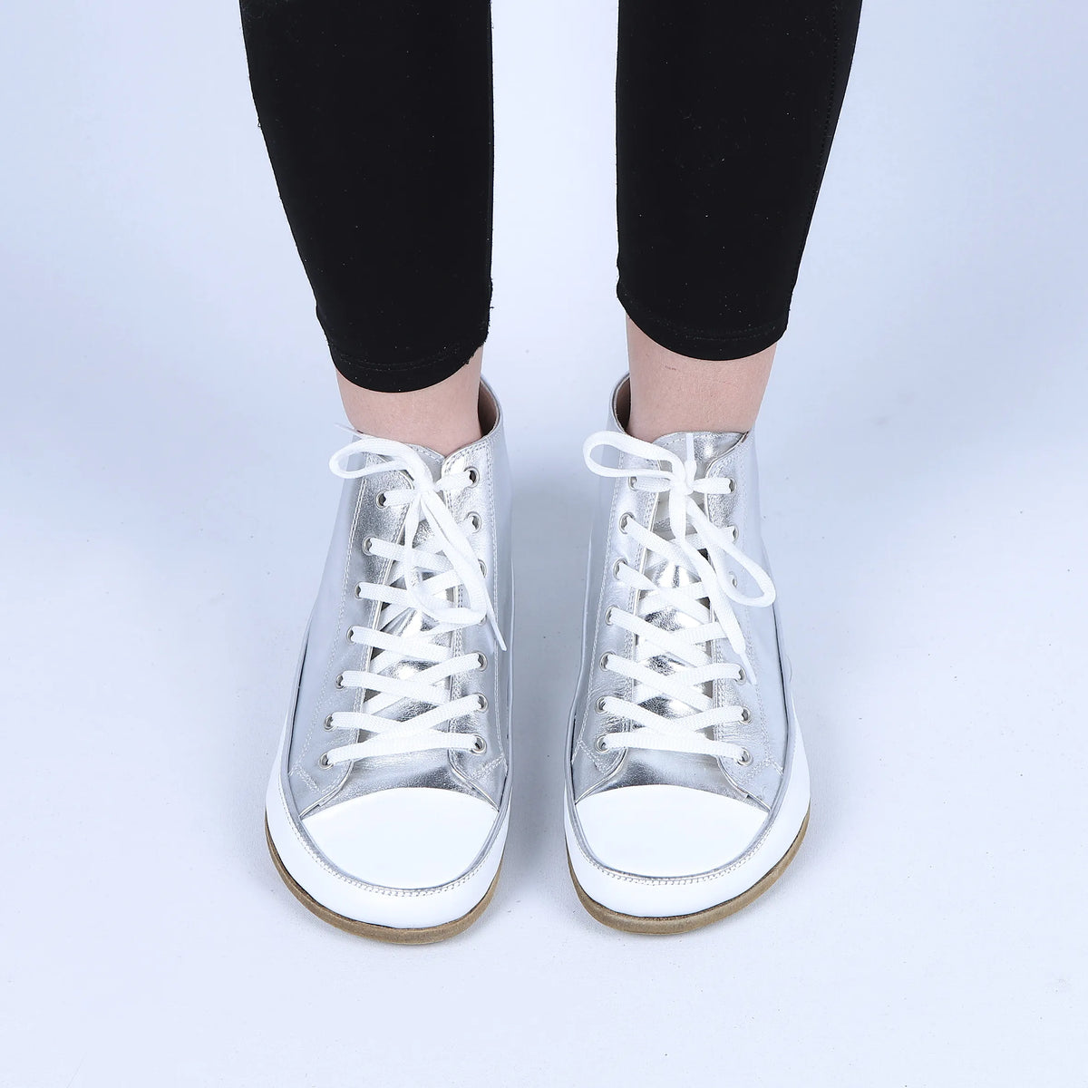 Bright Barefoot Long Boots Converse Shoes – Classic Sole — Leather Sole – Silver