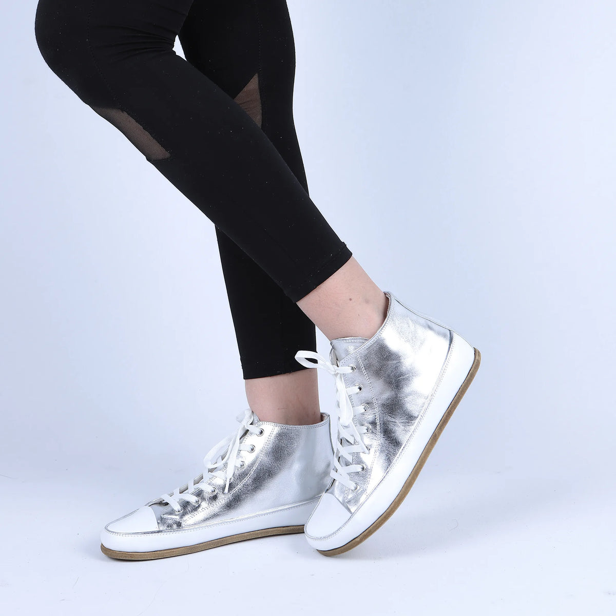 Bright Barefoot Long Boots Converse Shoes – Classic Sole — Leather Sole – Silver
