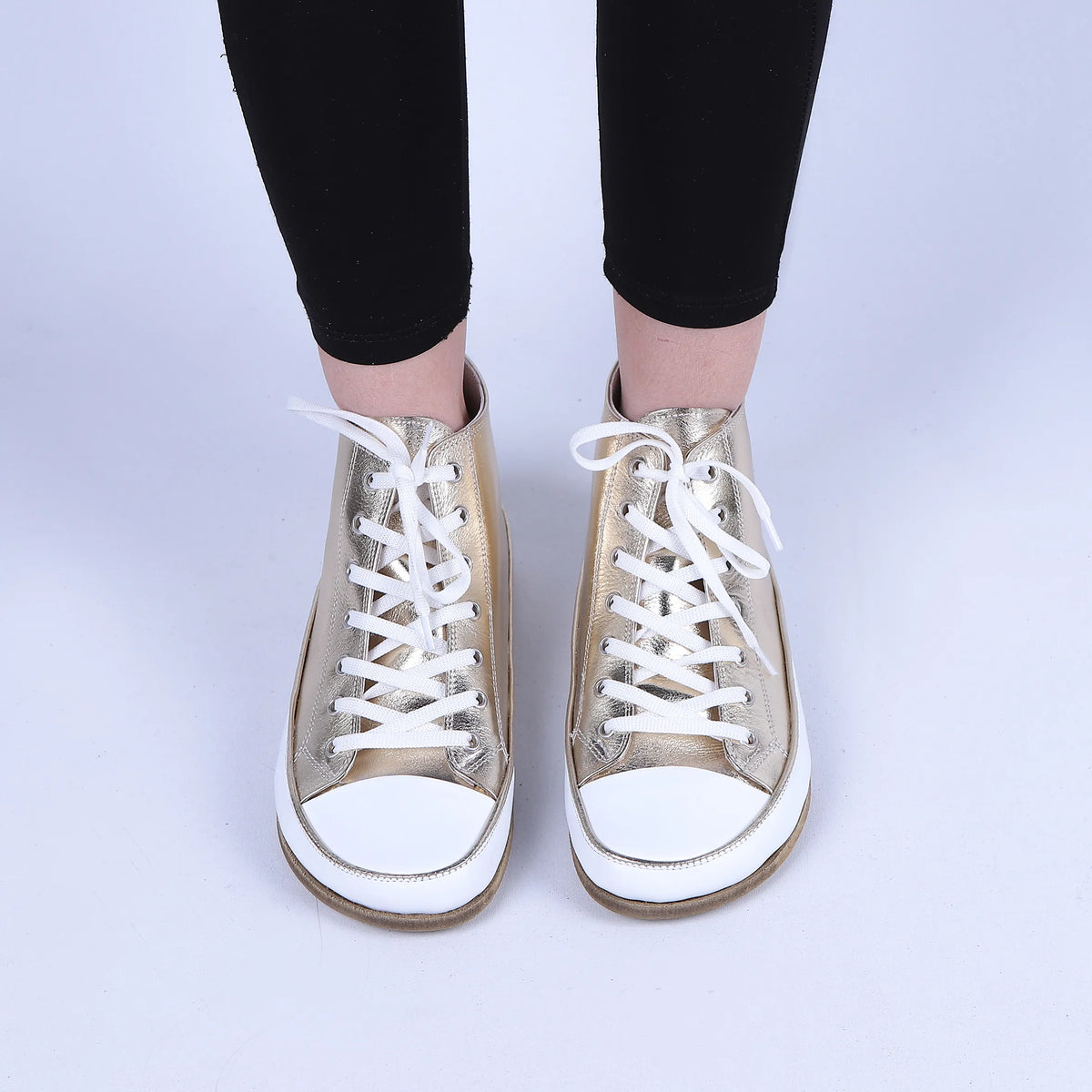 Bright Barefoot Long Boots Converse Shoes – Classic Sole — Leather Sole – Gold