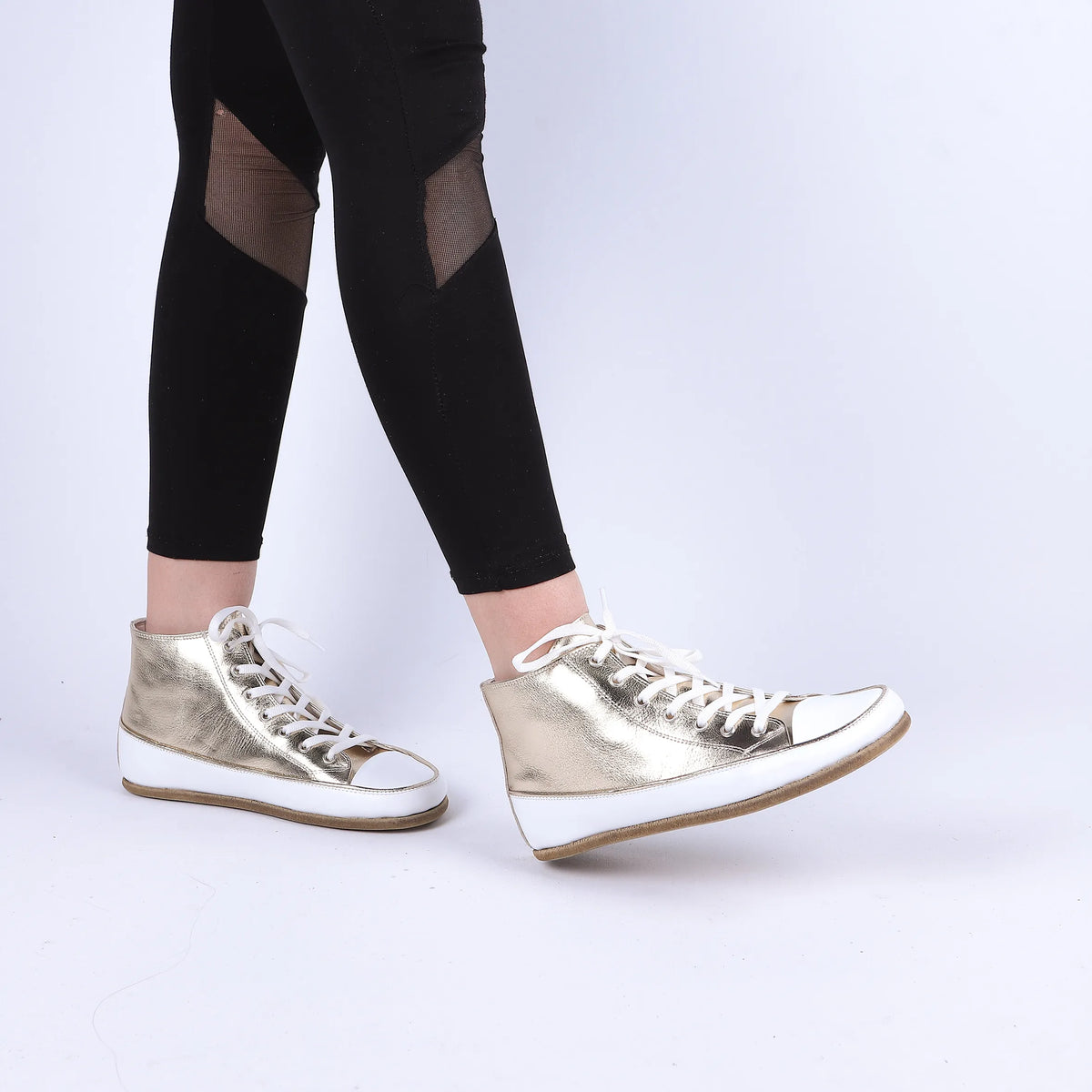 Bright Barefoot Long Boots Converse Shoes – Classic Sole — Leather Sole – Gold