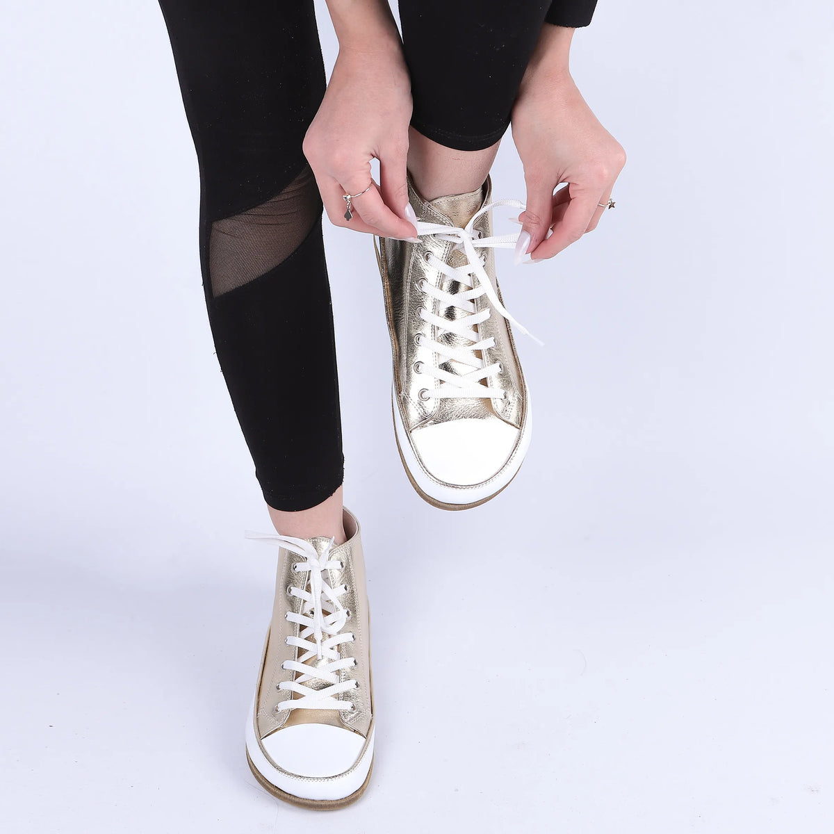Bright Barefoot Long Boots Converse Shoes – Classic Sole — Leather Sole – Gold