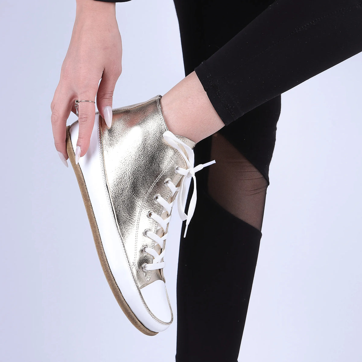 Bright Barefoot Long Boots Converse Shoes – Classic Sole — Leather Sole – Gold