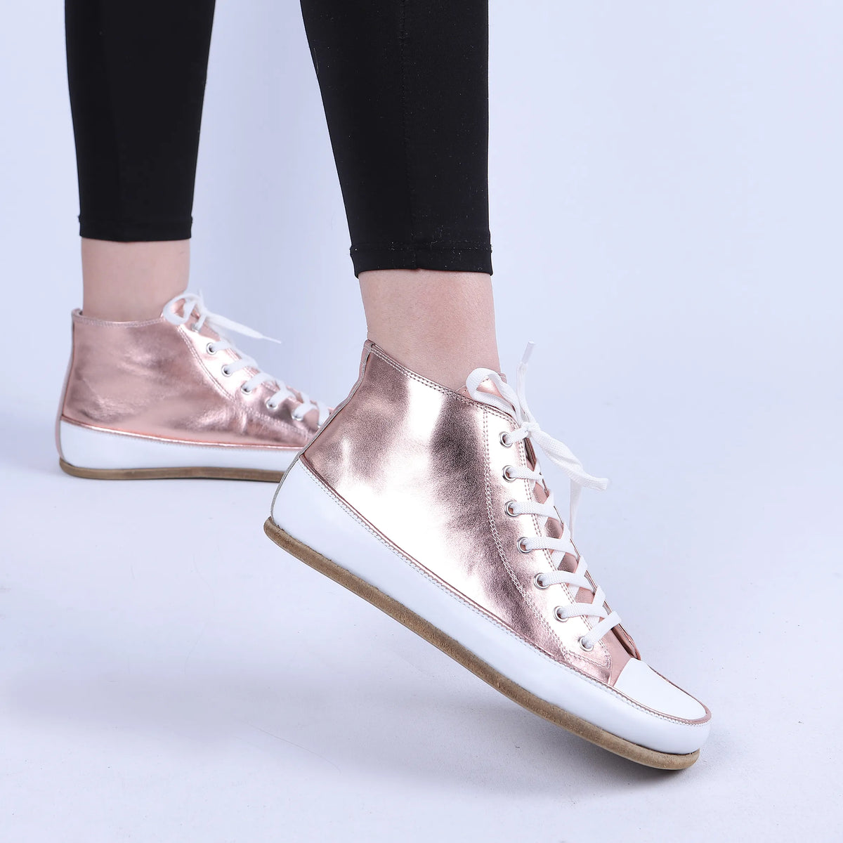 Bright Barefoot Long Boots Converse Shoes – Classic Sole — Leather Sole – Rose Gold