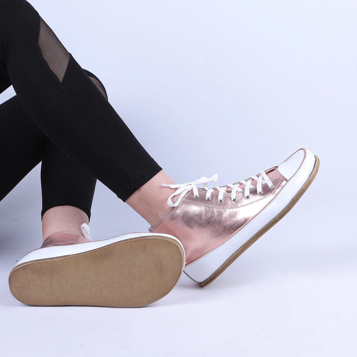 Bright Barefoot Long Boots Converse Shoes – Classic Sole — Leather Sole – Rose Gold