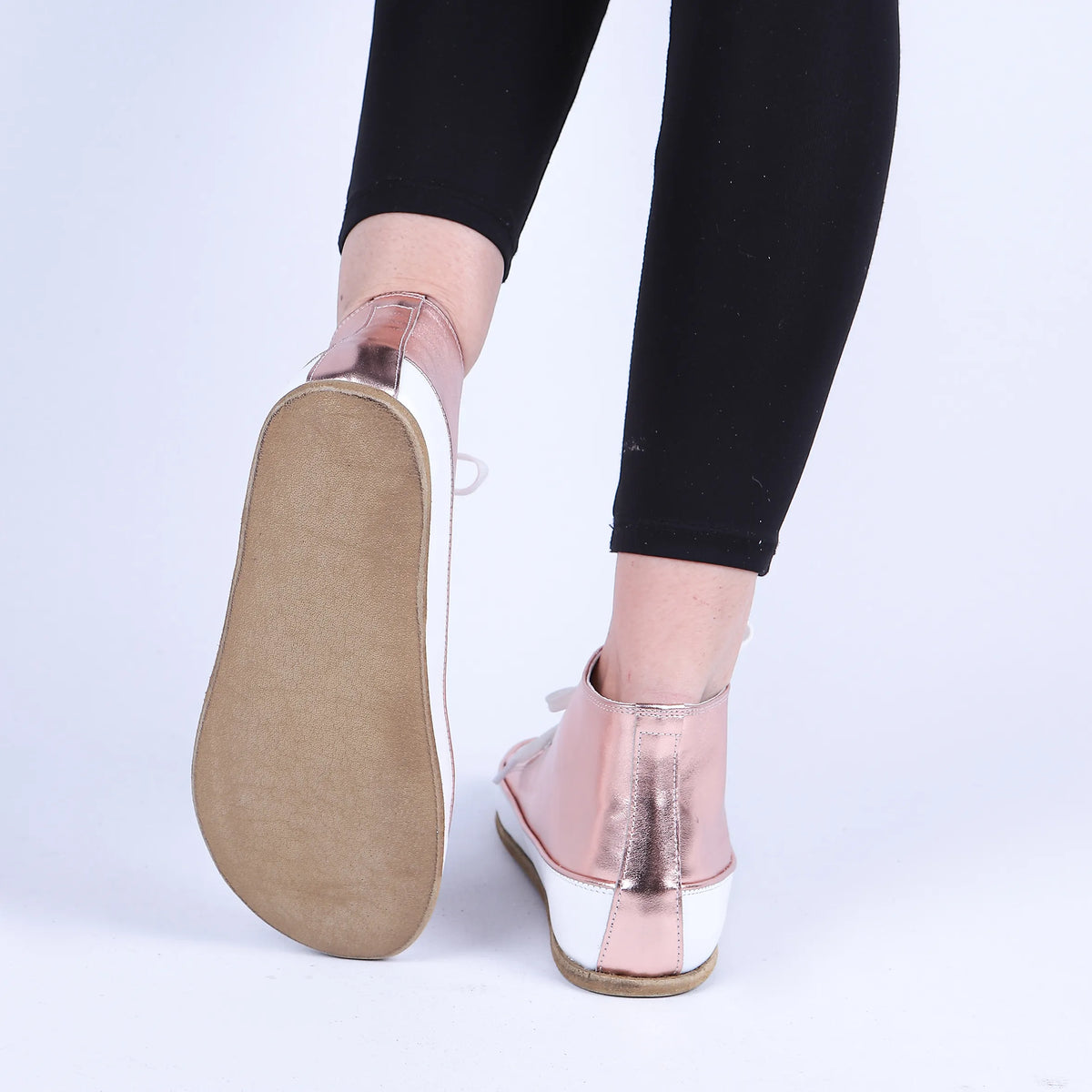 Bright Barefoot Long Boots Converse Shoes – Classic Sole — Leather Sole – Rose Gold