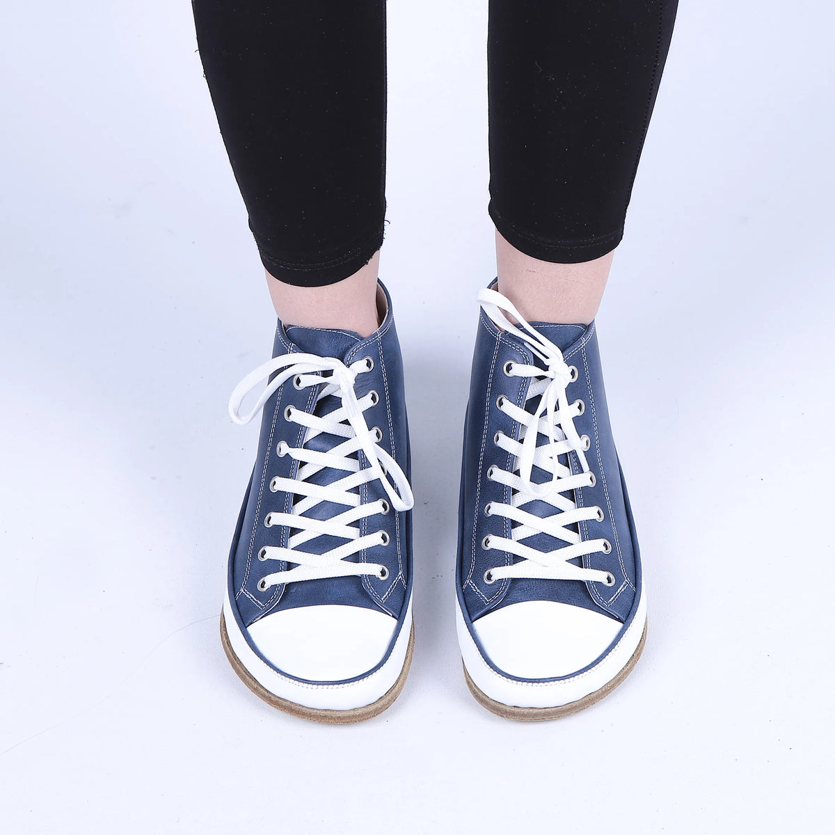Crazy Barefoot Long Boots Converse Shoes – Classic Sole — Leather Sole – Navy Blue