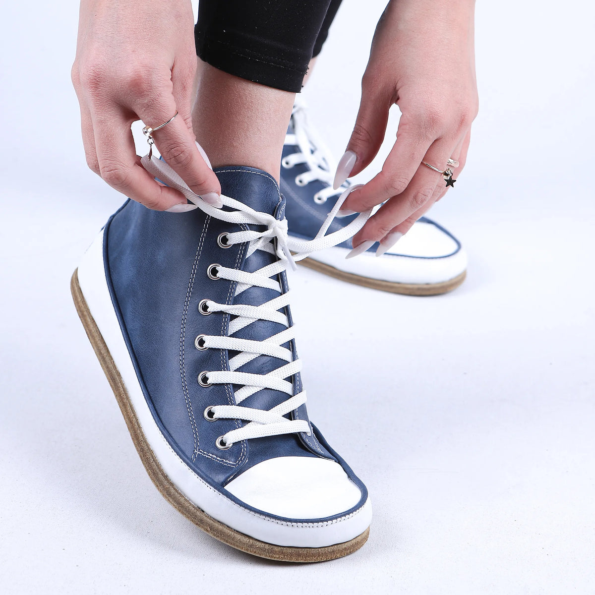 Crazy Barefoot Long Boots Converse Shoes – Classic Sole — Leather Sole – Navy Blue