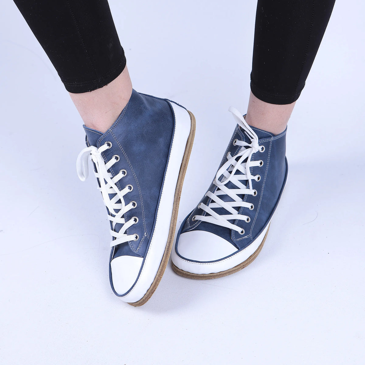 Crazy Barefoot Long Boots Converse Shoes – Classic Sole — Leather Sole – Navy Blue