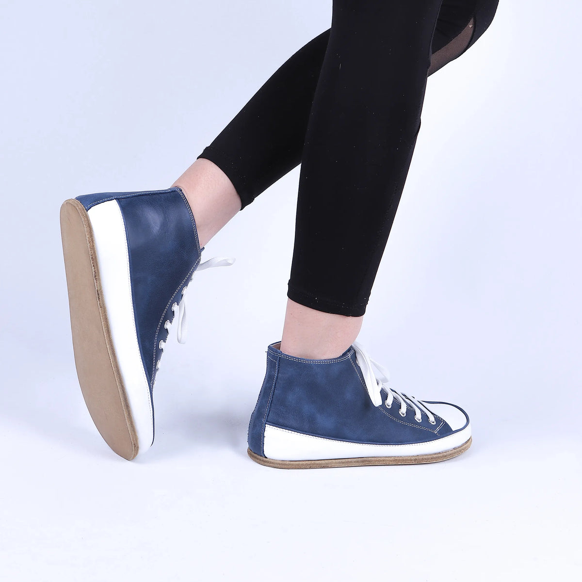 Crazy Barefoot Long Boots Converse Shoes – Classic Sole — Leather Sole – Navy Blue