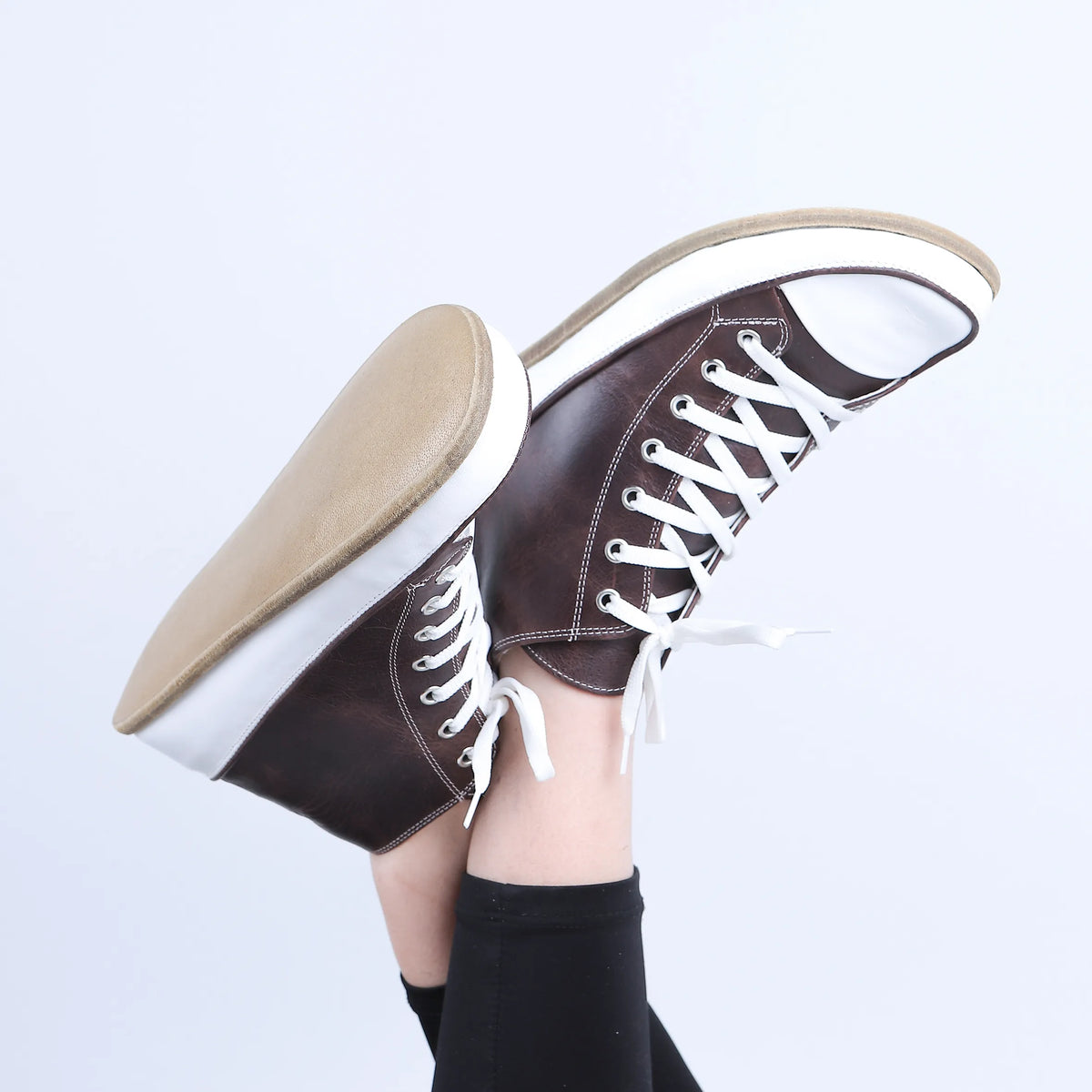 Crazy Barefoot Long Boots Converse Shoes – Classic Sole — Leather Sole – Dark Brown