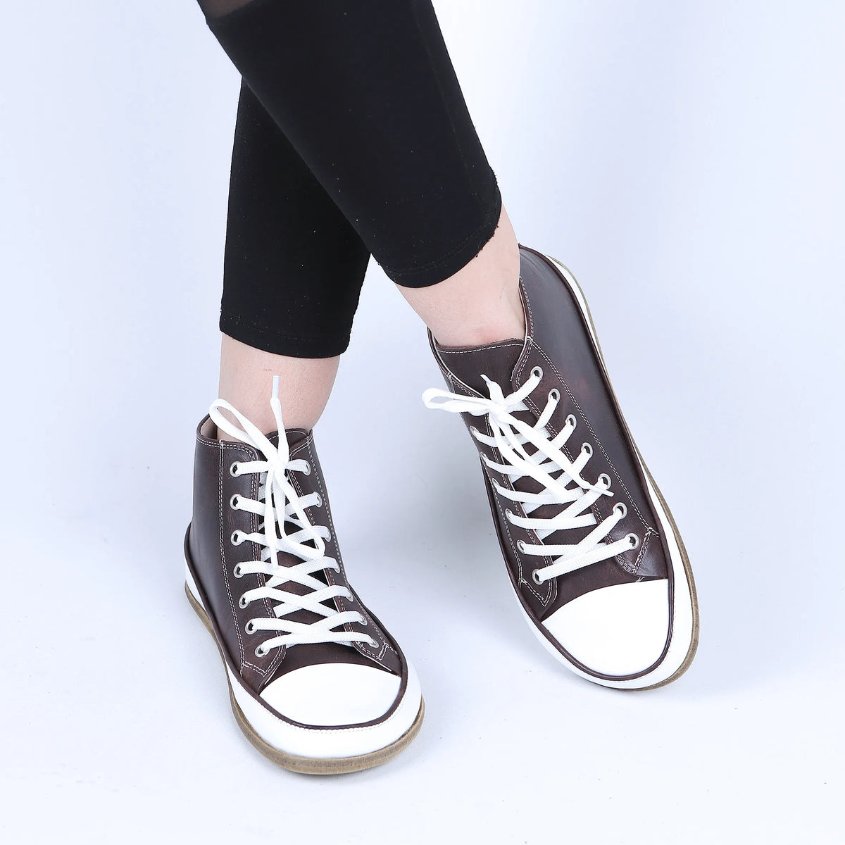 Crazy Barefoot Long Boots Converse Shoes – Classic Sole — Leather Sole – Dark Brown
