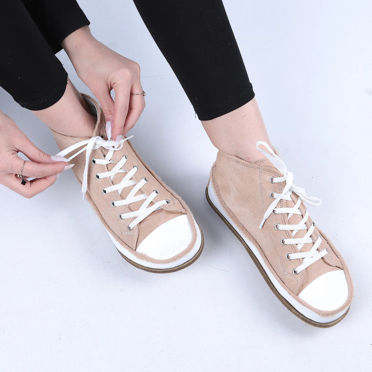 Hair Barefoot Long Boots Converse Shoes – Classic Sole — Leather Sole – Beige