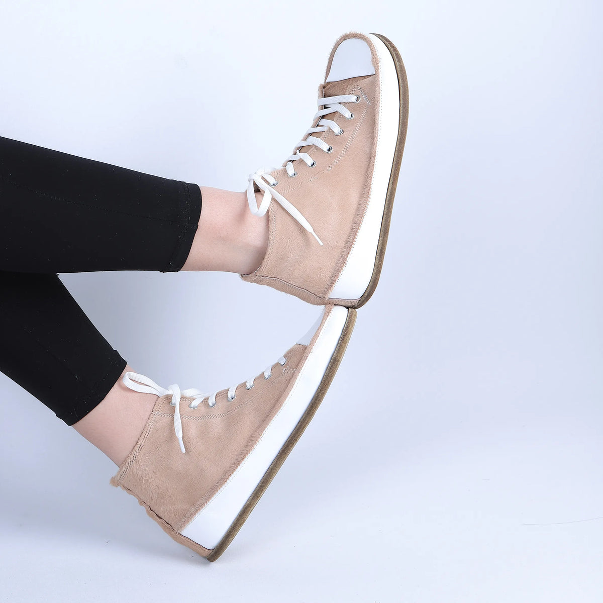 Hair Barefoot Long Boots Converse Shoes – Classic Sole — Leather Sole – Beige