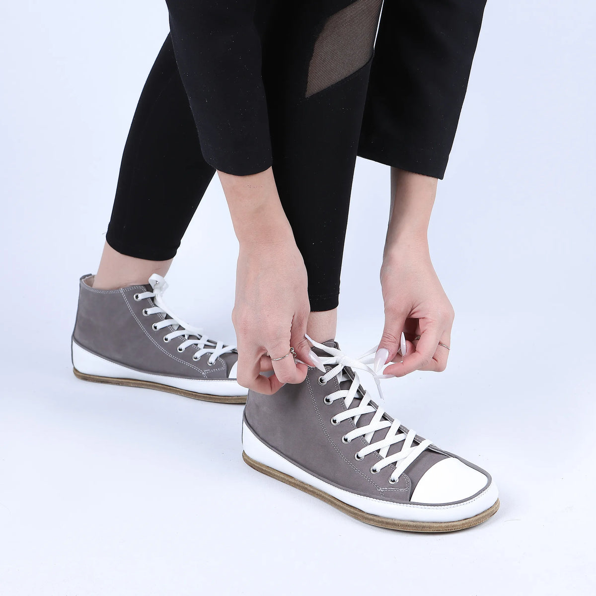 Nubuck Barefoot Long Boots Converse Shoes – Classic Sole — Leather Sole – Gray